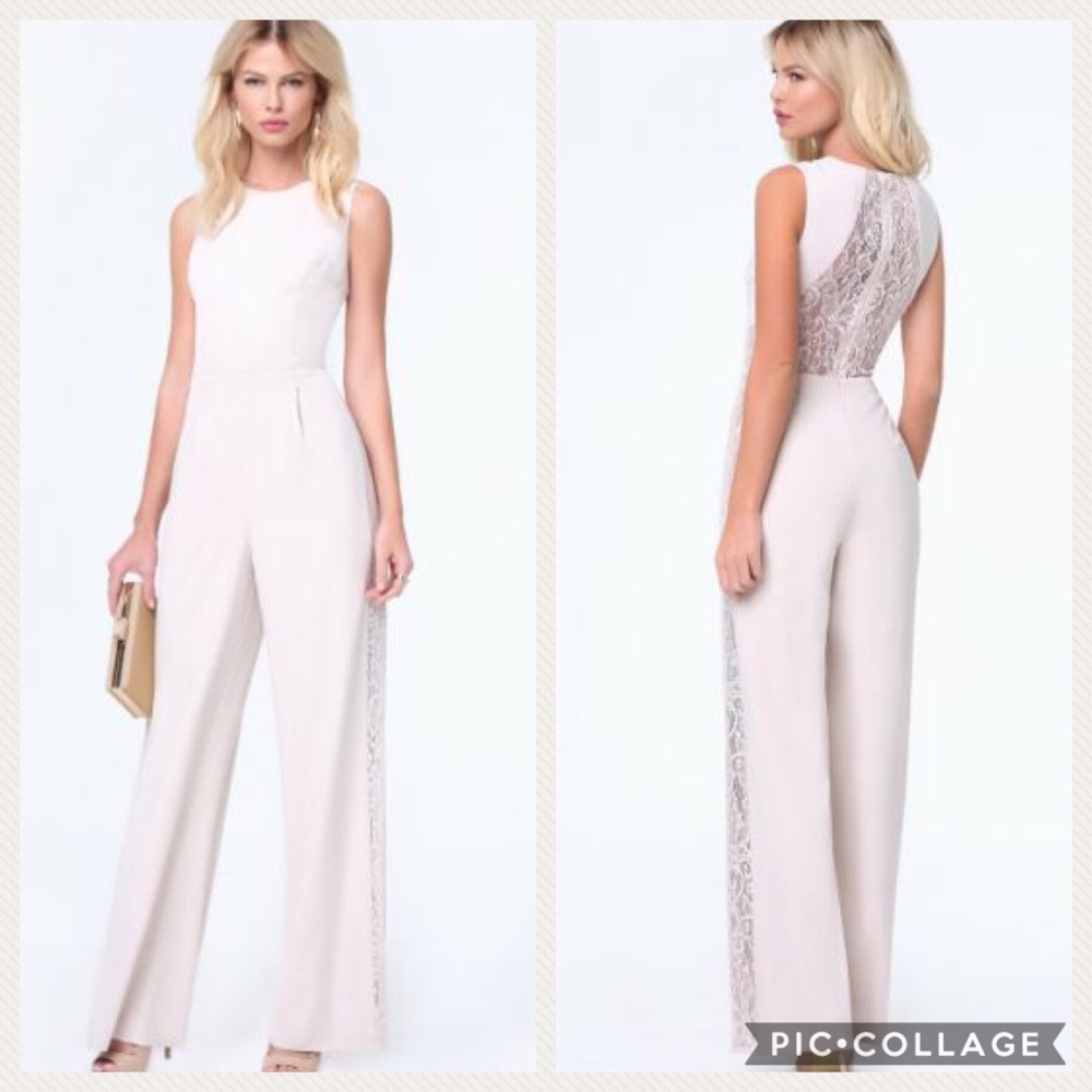 Bebe Women's Light pink Lace Panel Jumpsuit